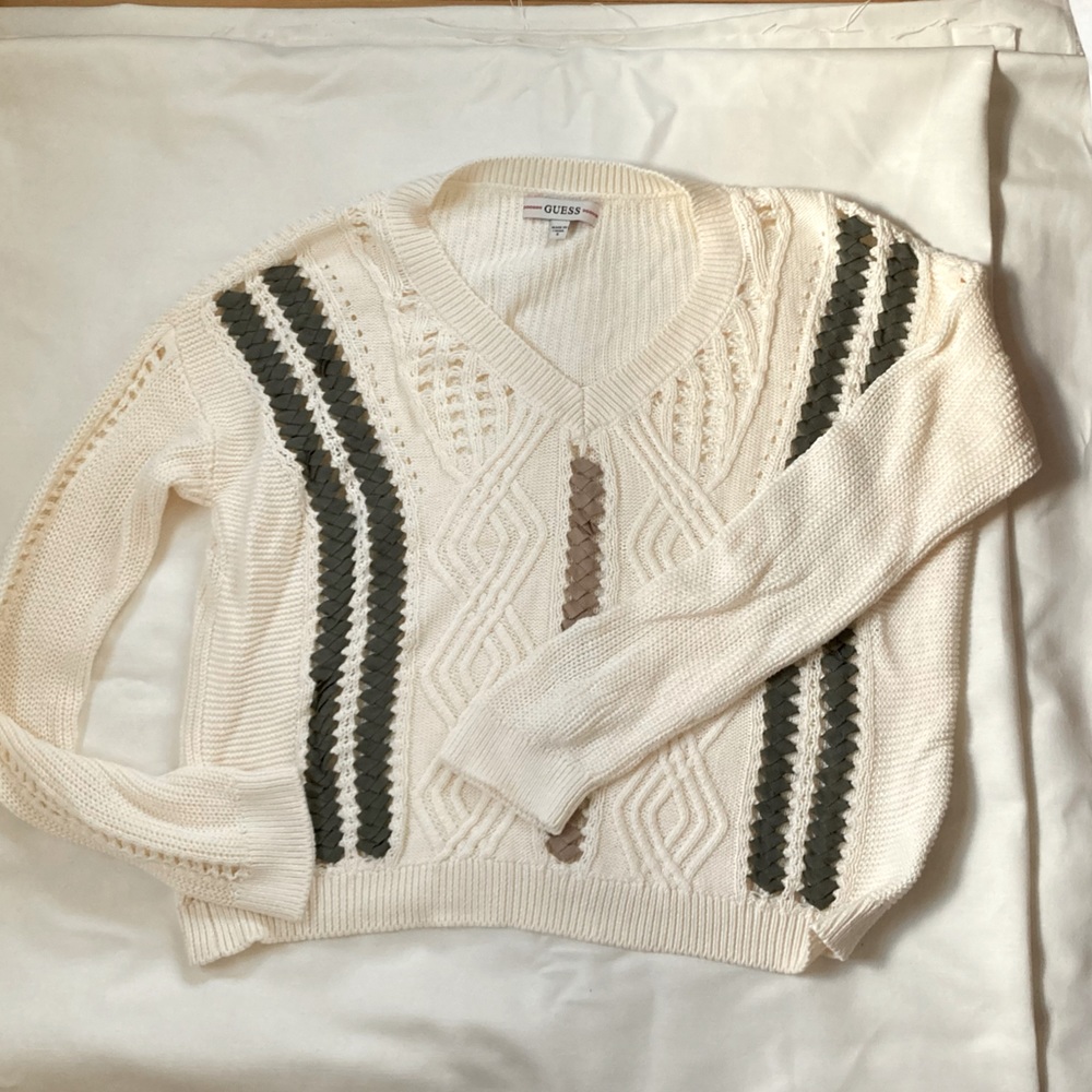 NWOT Guess Cream Knit Cut Out Sweater with Ribbon